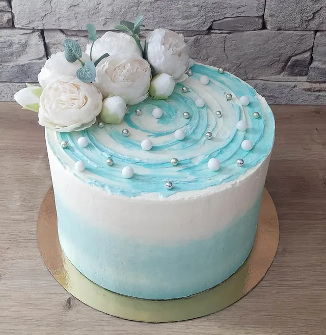 Cake Design turquoise pivoine