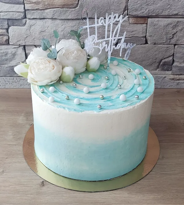Cake Design turquoise pivoine