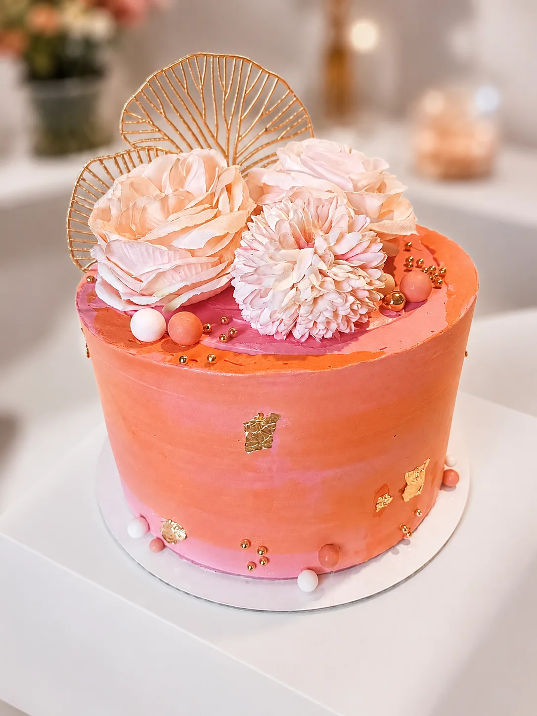 Layer cake couleurs corail et rose
